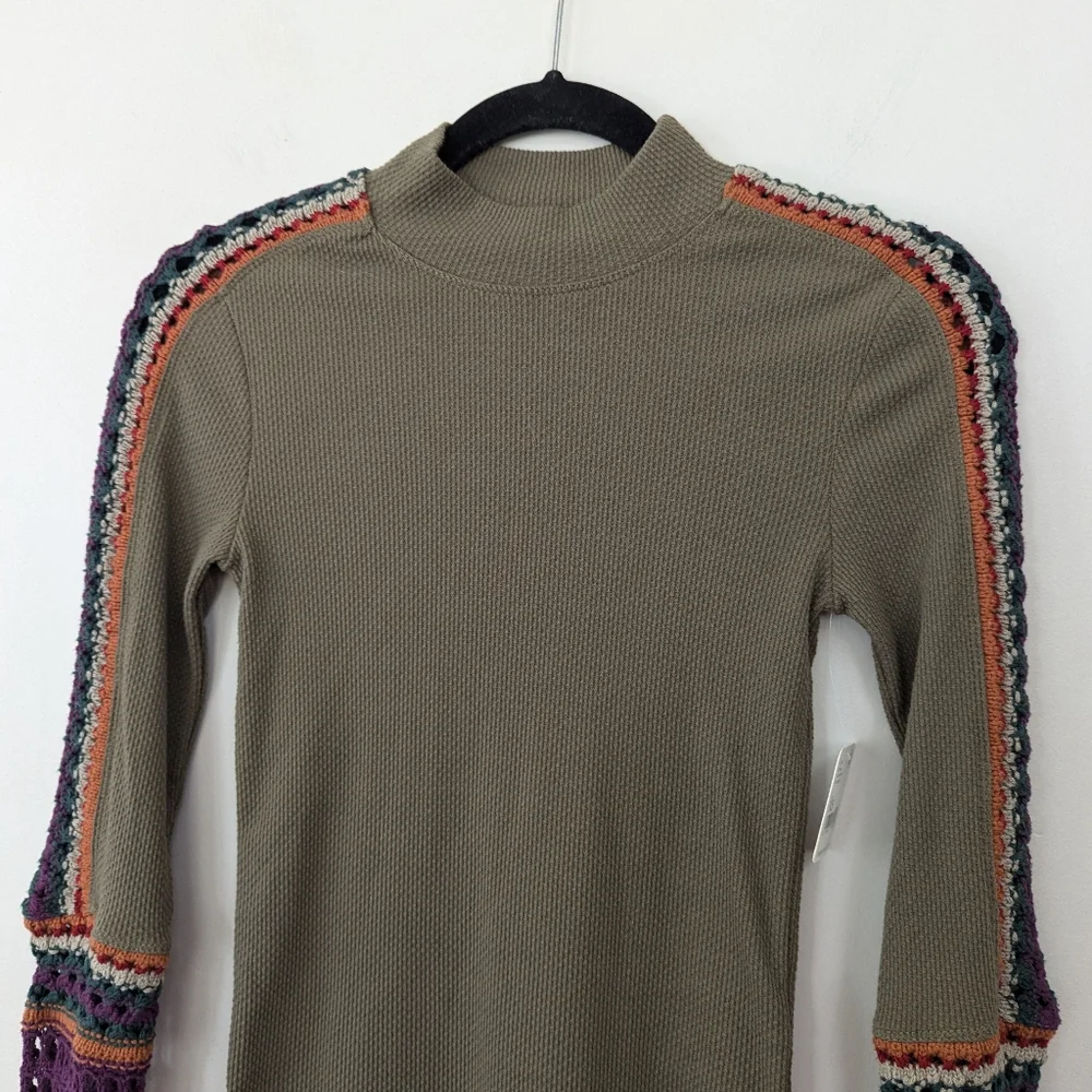 Free People Switch It Up Cuff Thermal Shirt Green Multi-color‎ Size XS